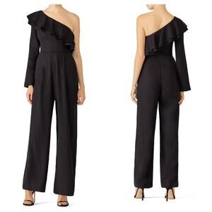 Fame and Partners Ruffle Panel One Shoulder Long Sleeve Jumpsuit in Black Size 4